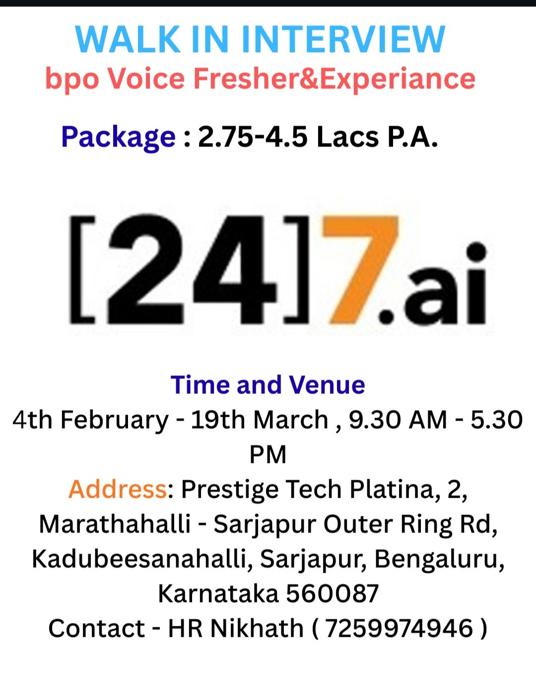 WALK-IN INTERVIEW – BPO Voice (Fresher & Experienced