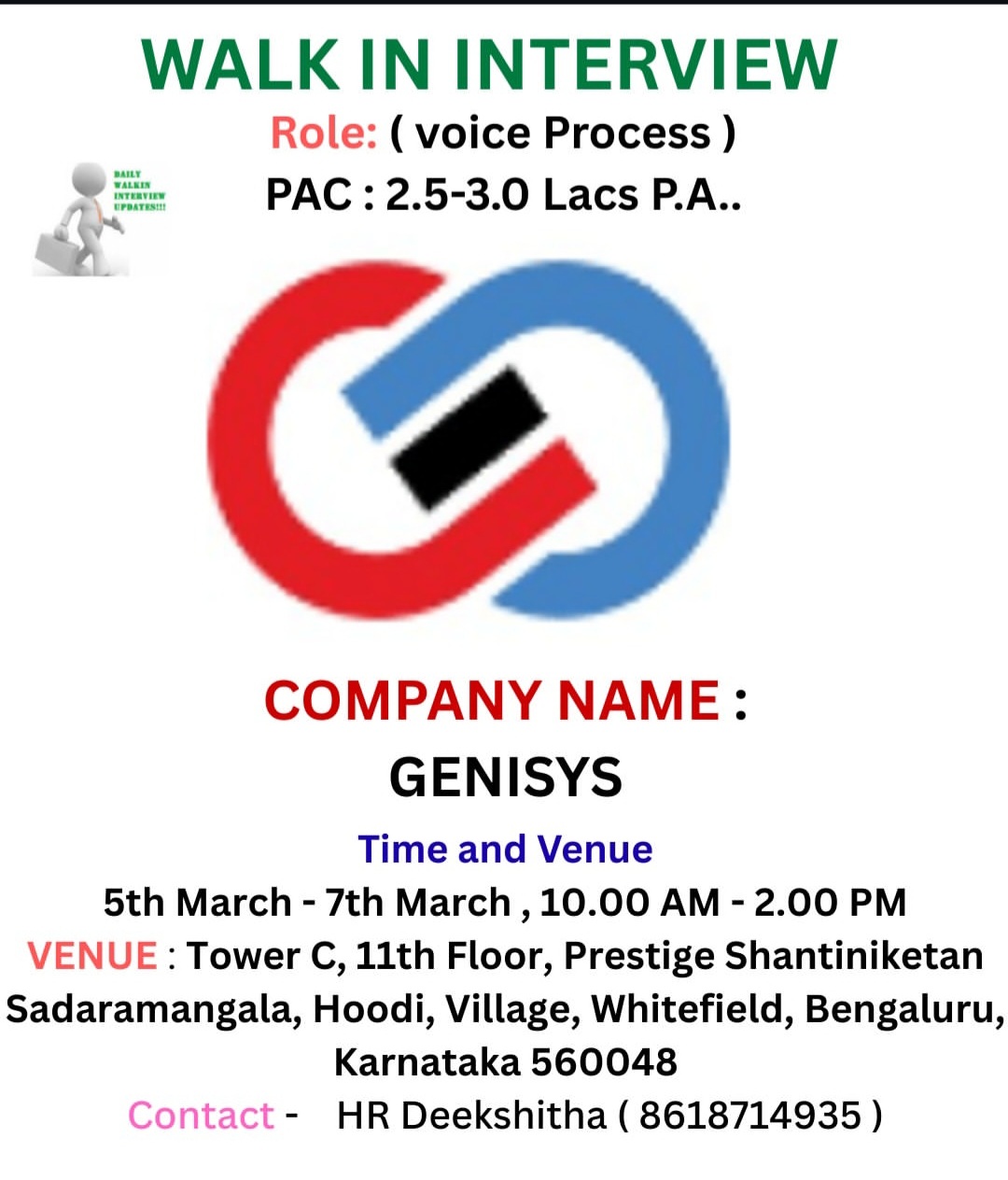 WALK-IN INTERVIEW – GENISYS