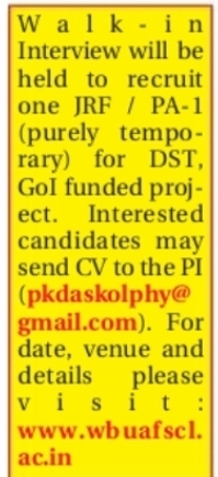 Walk-in Interview – JRF / PA-I