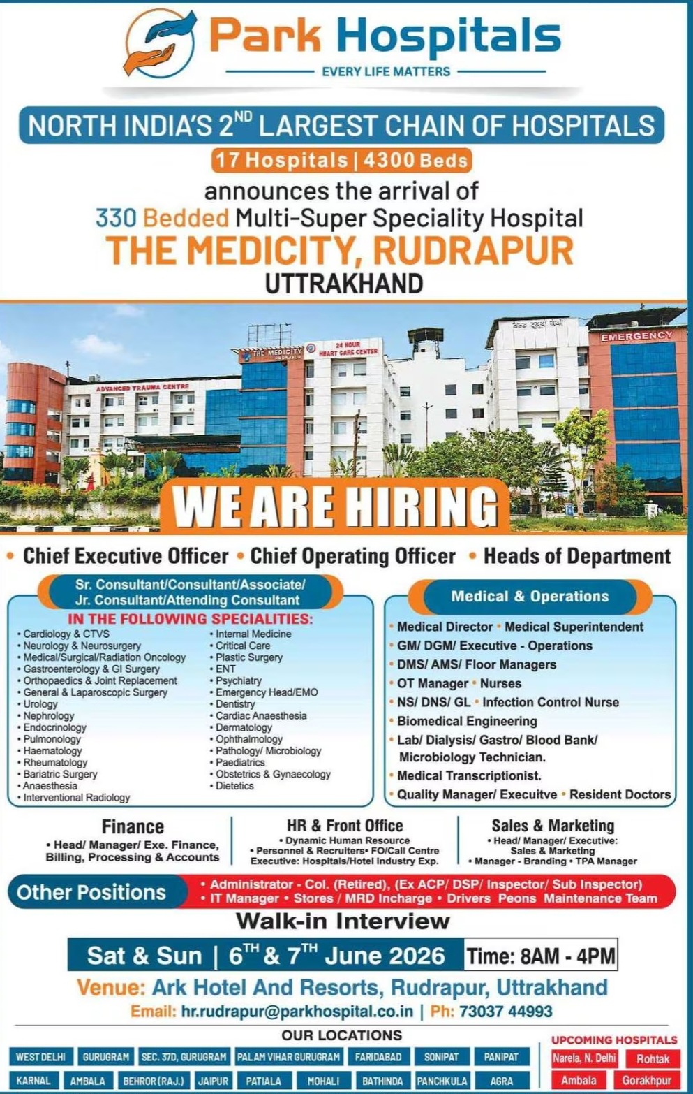 Walk-in Interview – Multiple Healthcare & Administrative Vacancies
