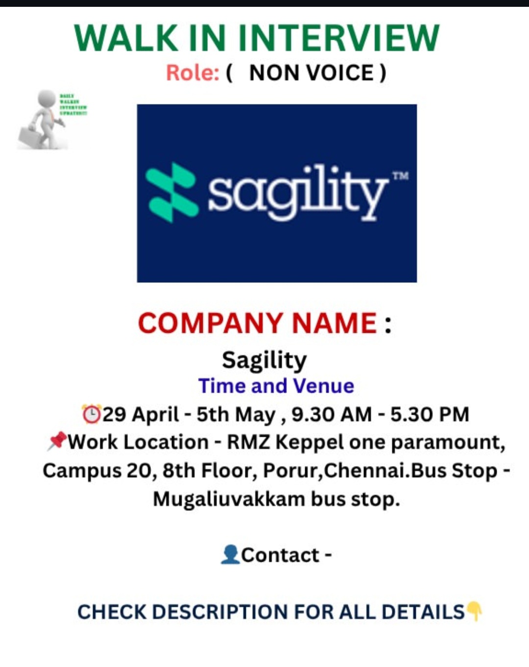 📢 WALK-IN INTERVIEW – NON VOICE ROLE