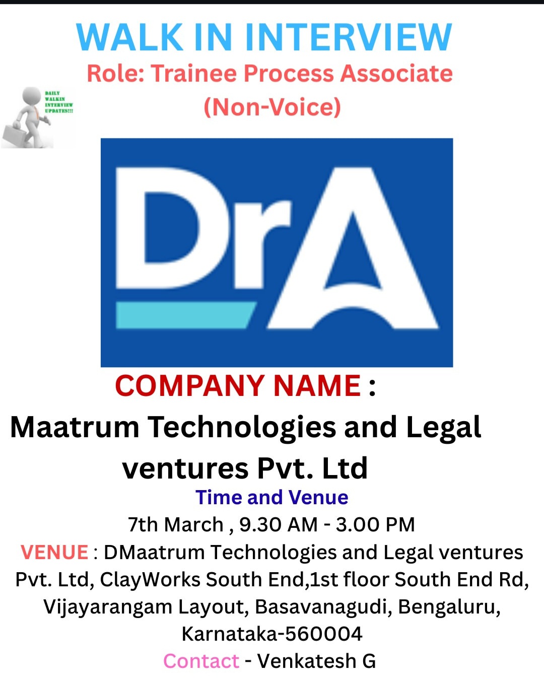 WALK-IN INTERVIEW UPDATE