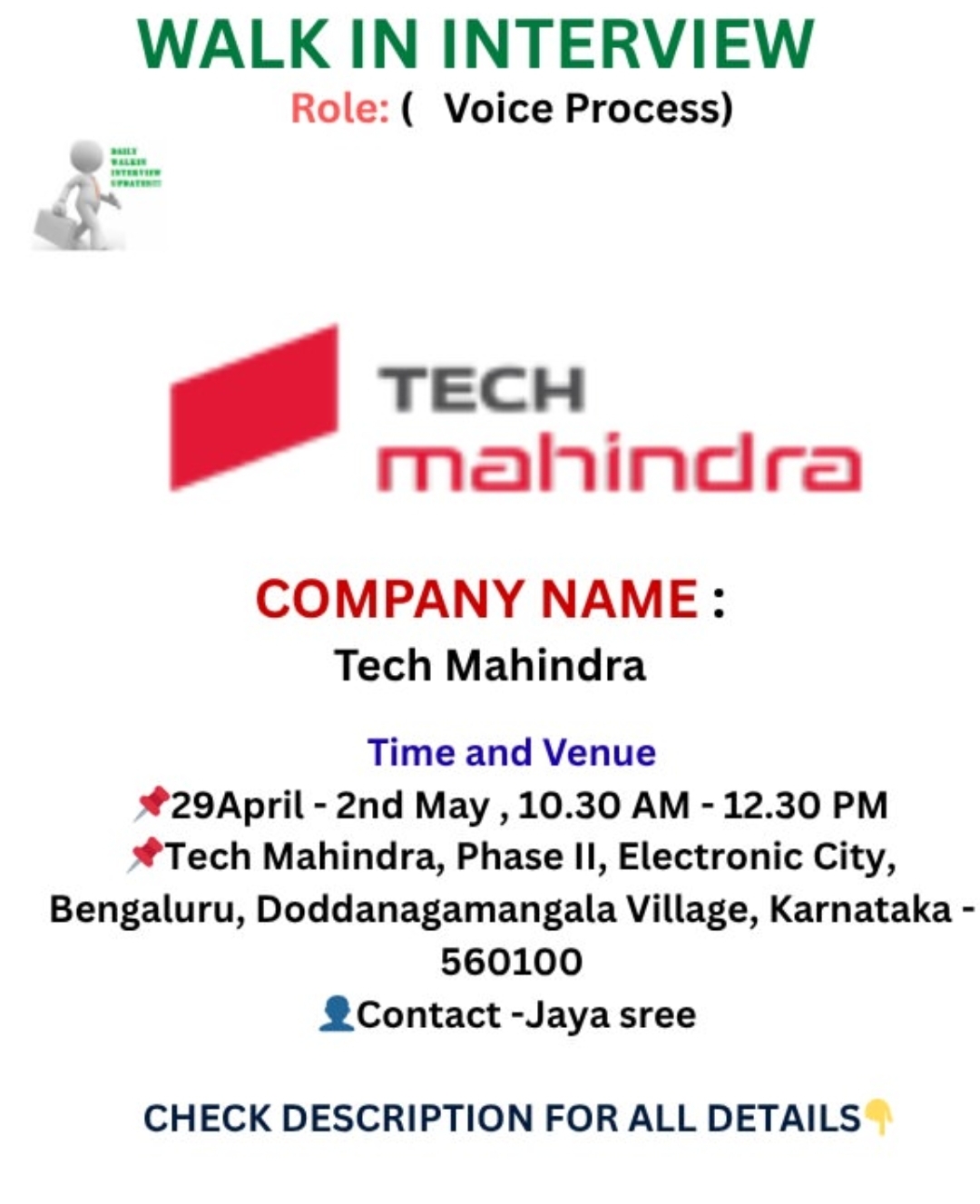 📢 WALK-IN INTERVIEW – VOICE PROCESS