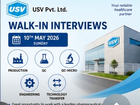 📢 Walk-In Interviews – USV Pvt. Ltd