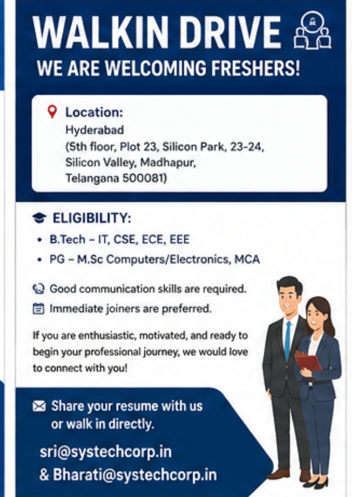 Walkin Drive - We Are Welcoming Freshers!