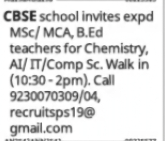 Wanted: Chemistry, AI/IT & Computer Science Teachers