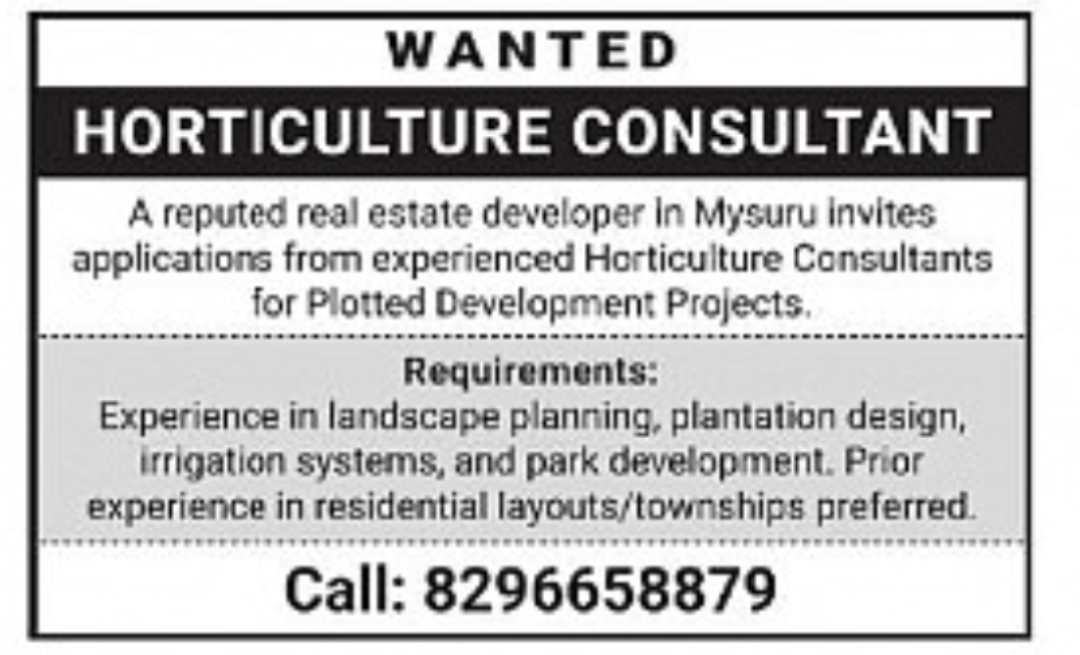 Wanted – Horticulture Consultant (Mysuru)