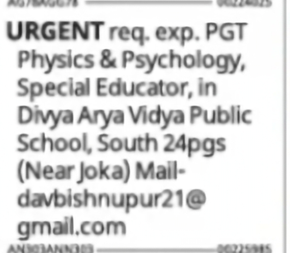 Wanted: PGT Physics, Psychology & Special Educator