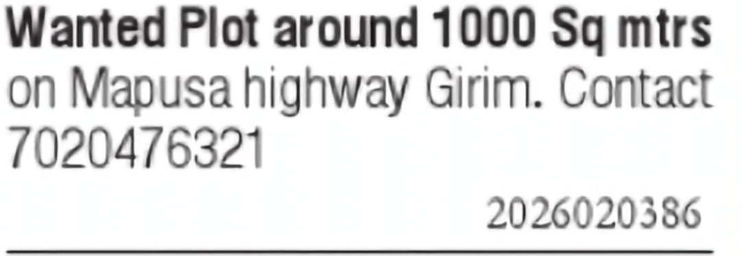 Wanted Plot on Mapusa Highway, Girim