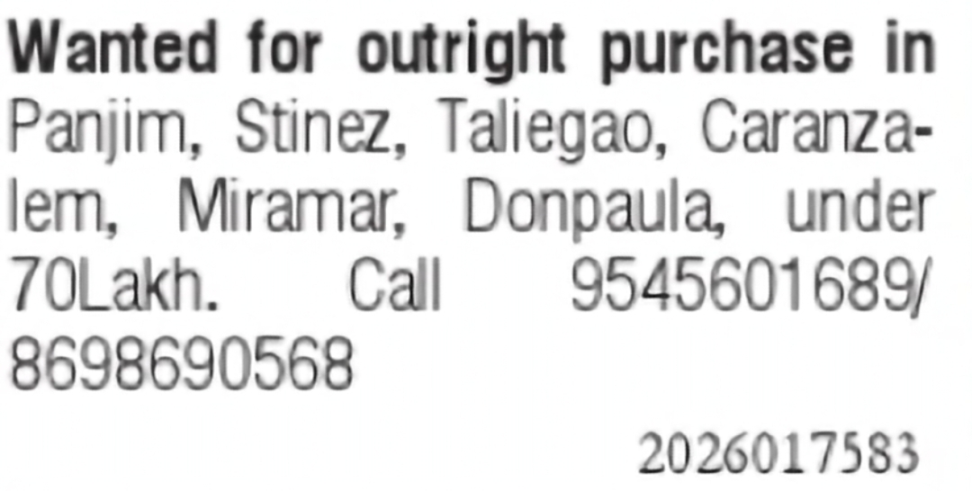 Wanted Residential Property in Panaji & Nearby Areas