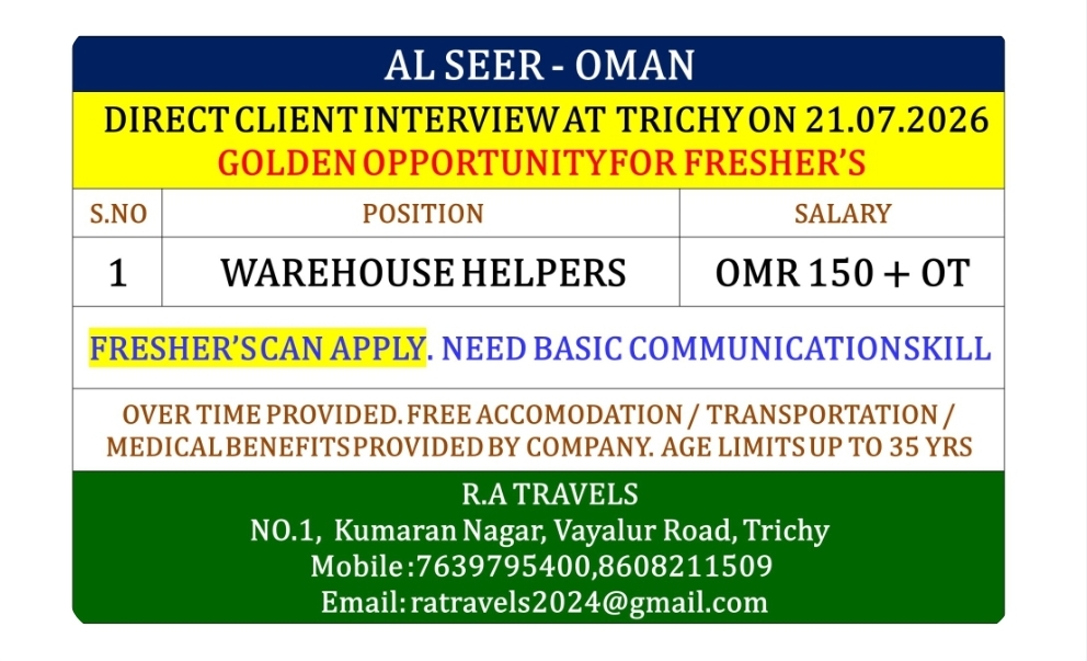 WAREHOSUE HELPER Vacancy