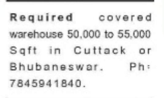 Warehouse Requirement – Cuttack or Bhubaneswar