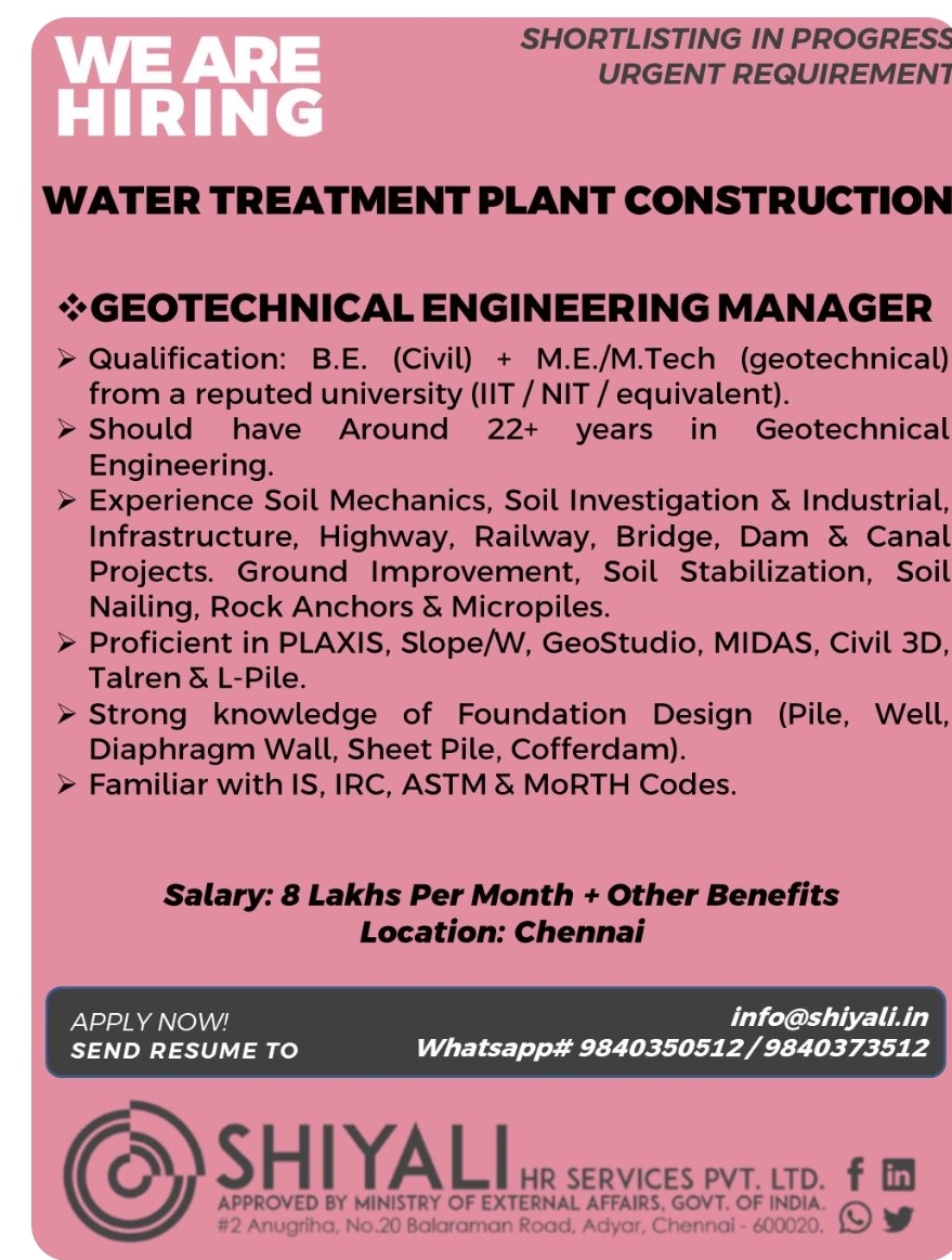 Water Treatment Plant Construction - Geotechnical Engineering Manager