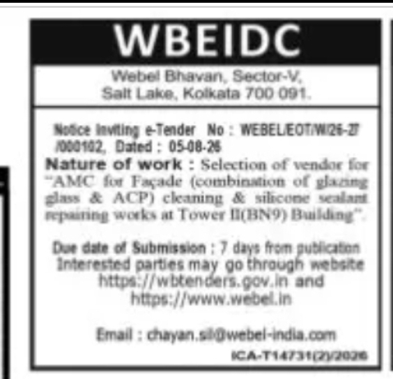 WBEIDC e-Tender for Façade Cleaning and Sealant Repair