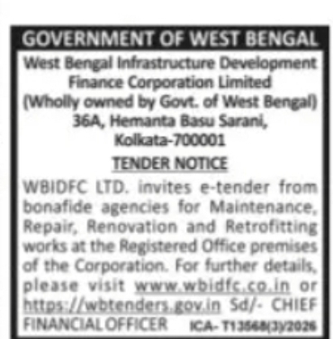 WBIDFC Tender – Office Maintenance & Renovation