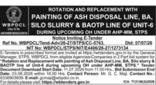 WBPDCL Invites Tender for Ash Disposal Line Rotation and Replacement Work