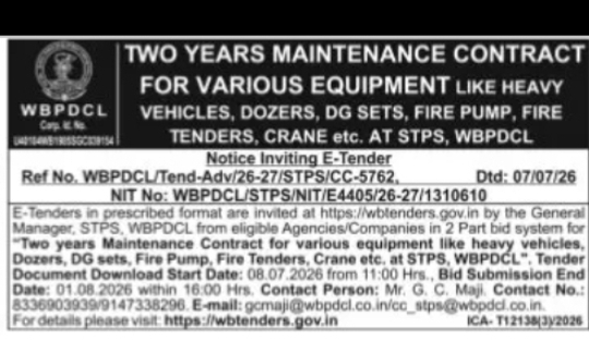 WBPDCL Invites Tender for Maintenance of Heavy Vehicles and Equipment at STPS