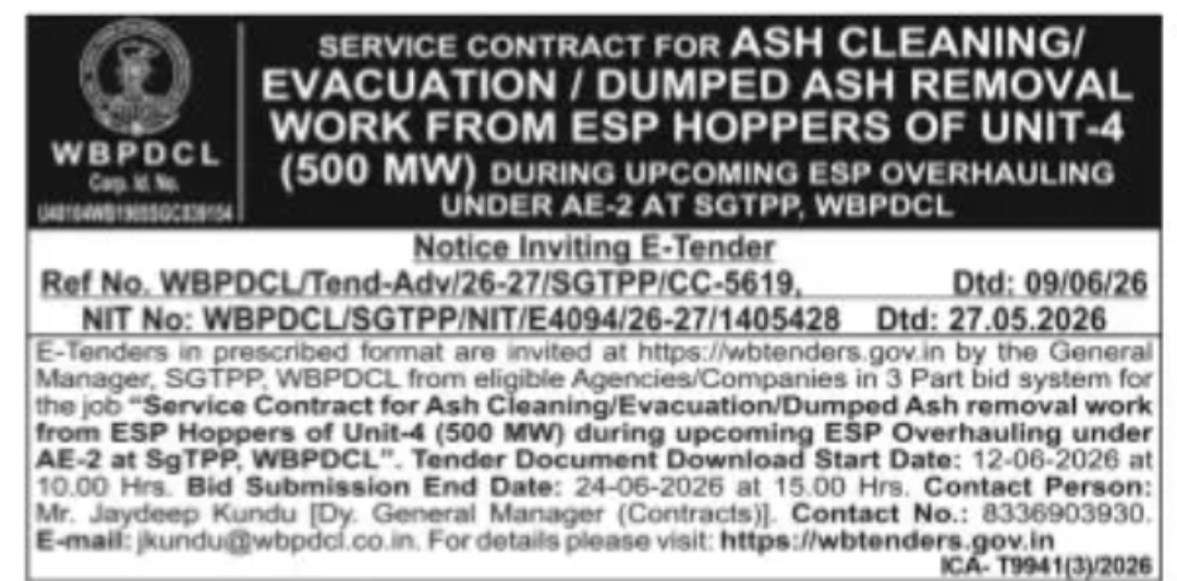 WBPDCL Tender – Ash Cleaning and Evacuation Work