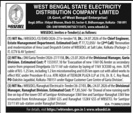 WBSEDCL E-Tender Notice