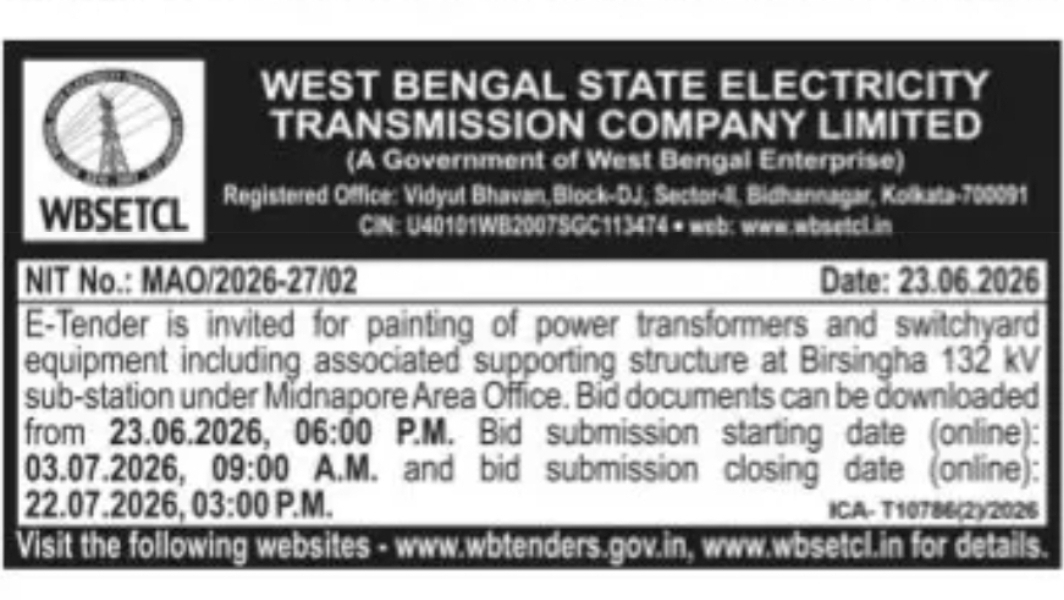 WBSETCL – Painting Work of Transformers and Switchyard Equipment (Birsingha 132 kV Sub-Station)