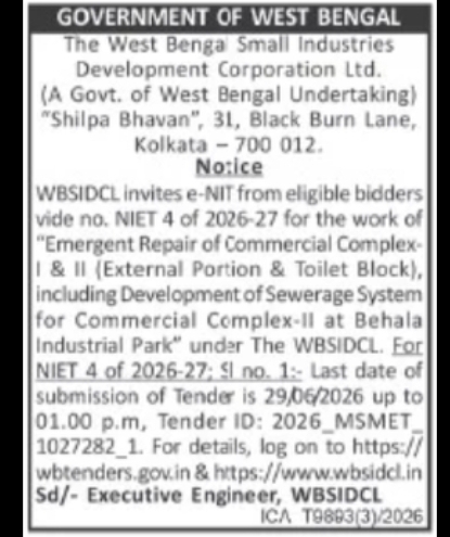WBSIDCL – Repair & Development Work at Behala Industrial Park