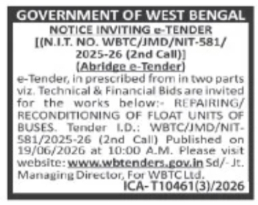 WBTC – Repairing/Reconditioning of Bus Float Units (2nd Call)