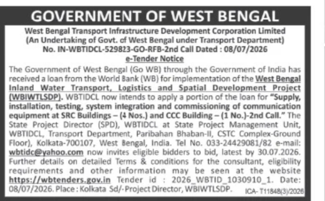 WBTIDCL Invites e-Tenders for Communication Equipment Installation Project