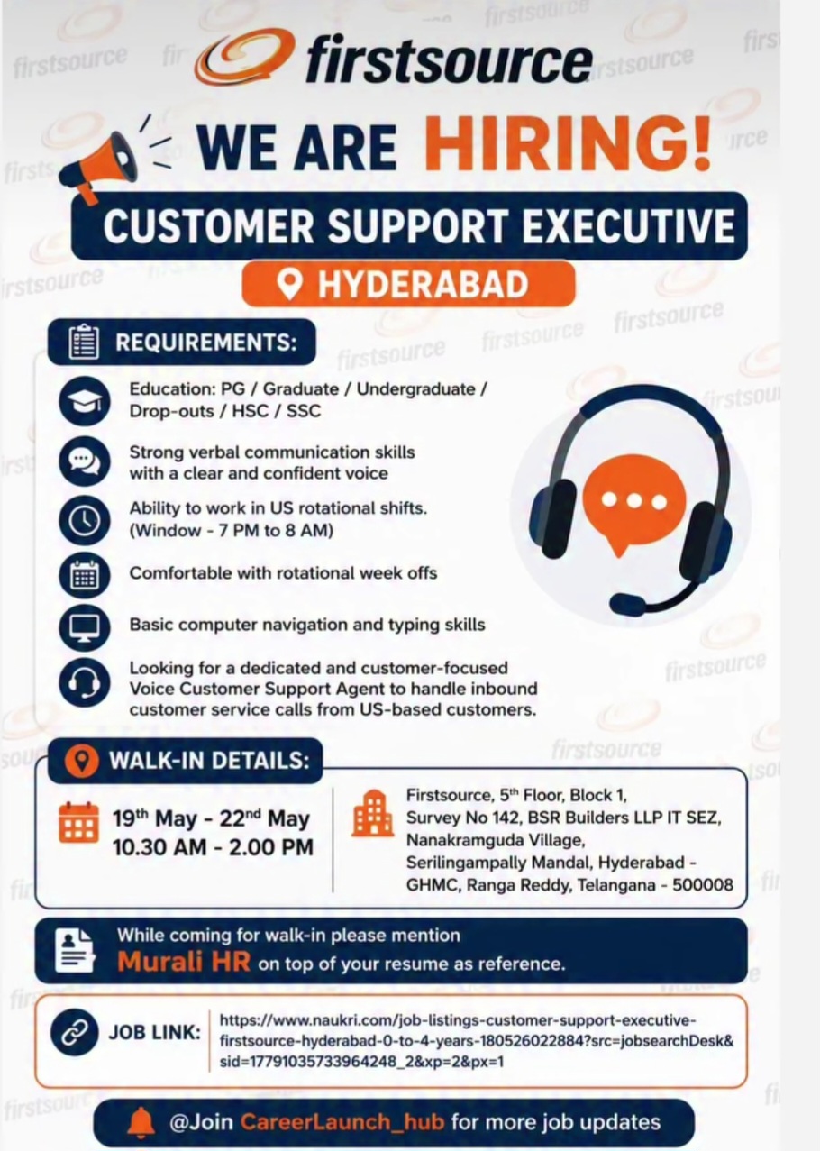 WE ARE HIRING – CUSTOMER SUPPORT EXECUTIVE