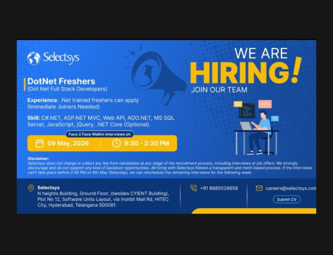 🚨 WE ARE HIRING – DotNet Freshers 🚨