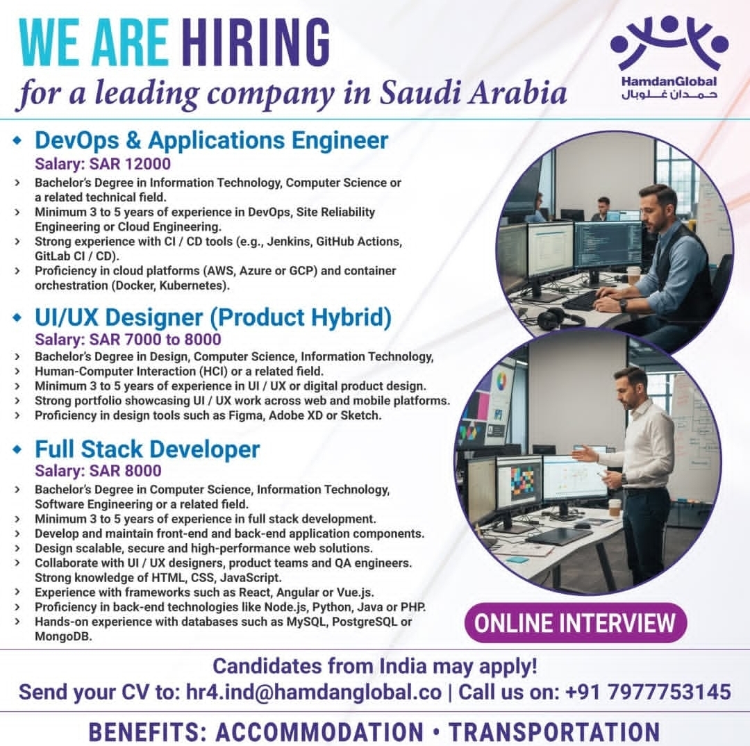 We are hiring for a leading company in Saudi Arabia