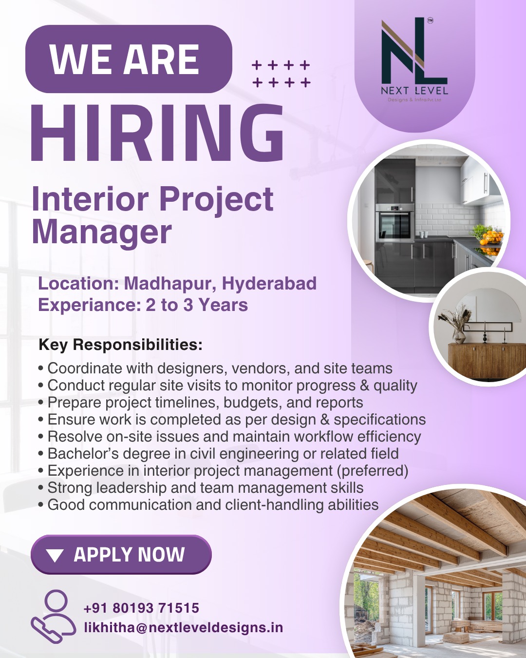 🚨 We Are Hiring – Interior Project Manager