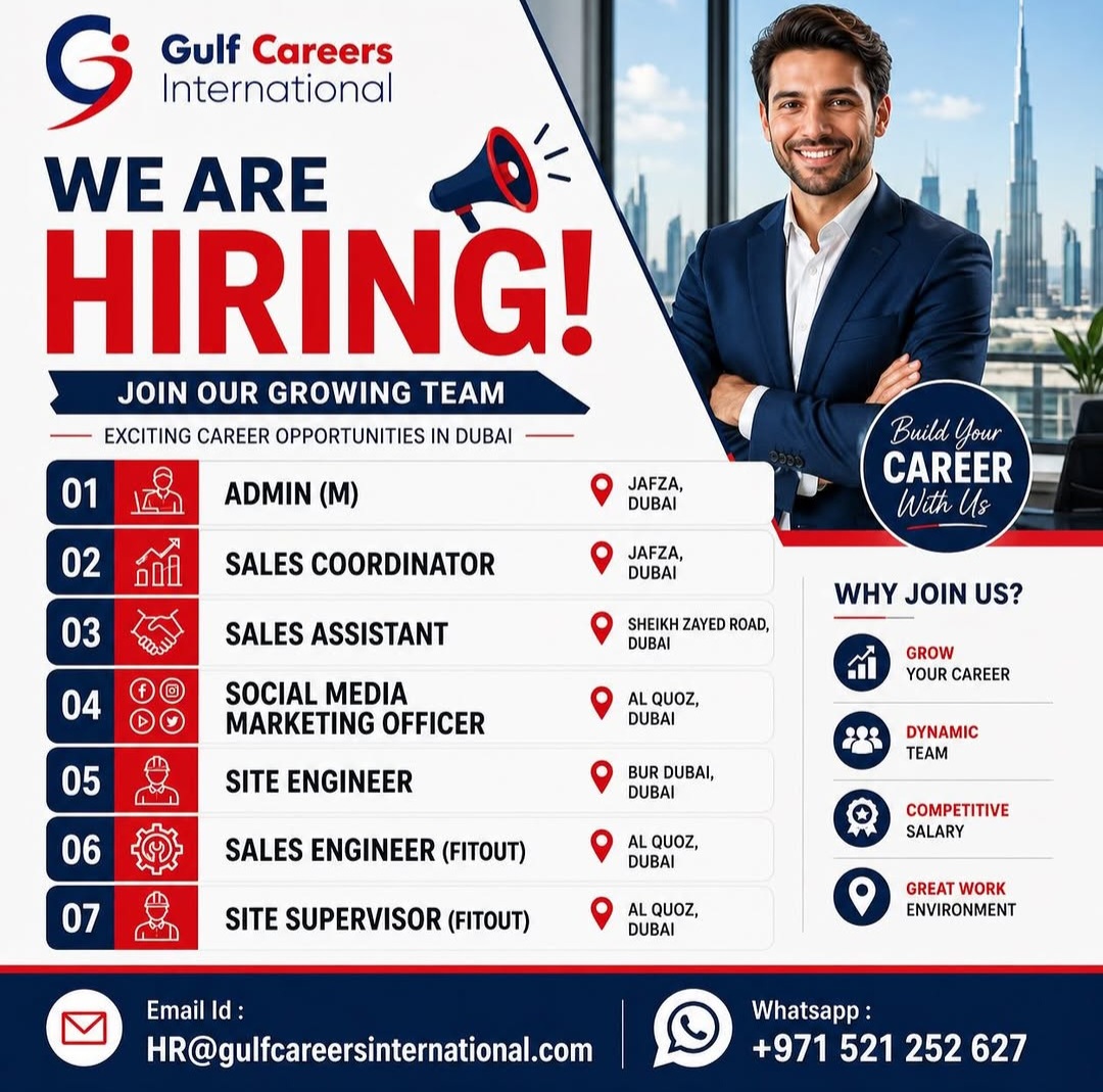 WE ARE HIRING JOIN OUR GROWING TEAM EXCITING CAREER OPPORTUNITIES IN DUBAI