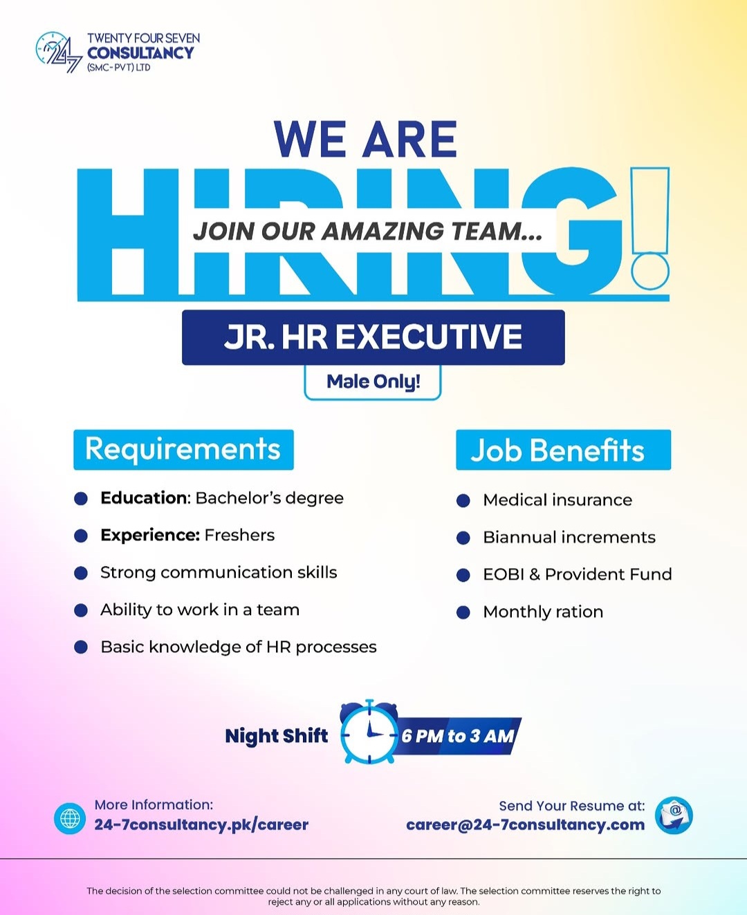 We Are Hiring – Jr. HR Executive (Male)