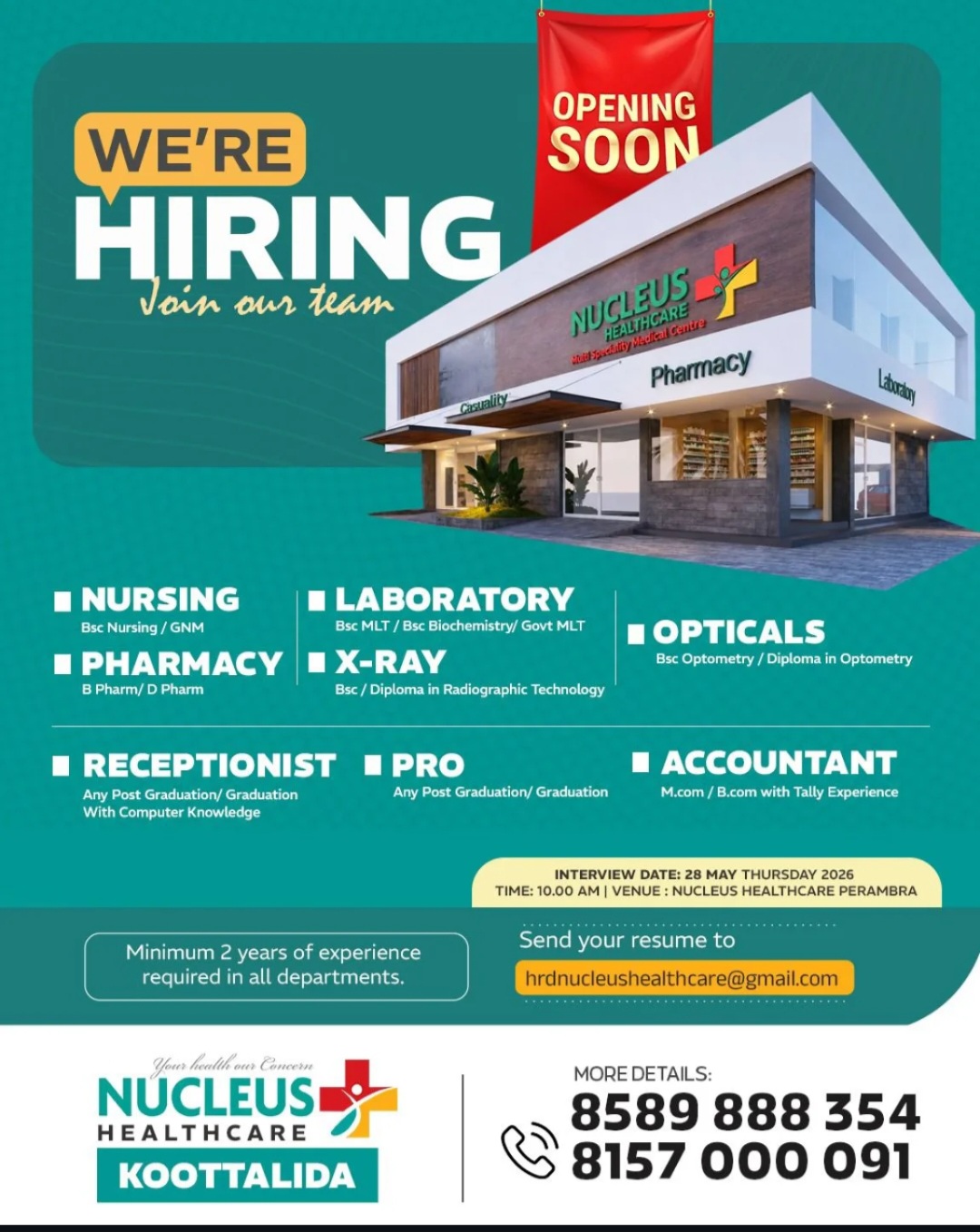 WE ARE HIRING – NUCLEUS HEALTHCARE (MULTIPLE VACANCIES)