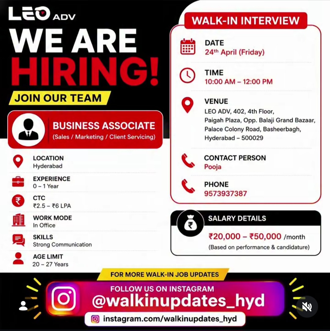 🚨 WE ARE HIRING – WALK-IN INTERVIEW 🚨