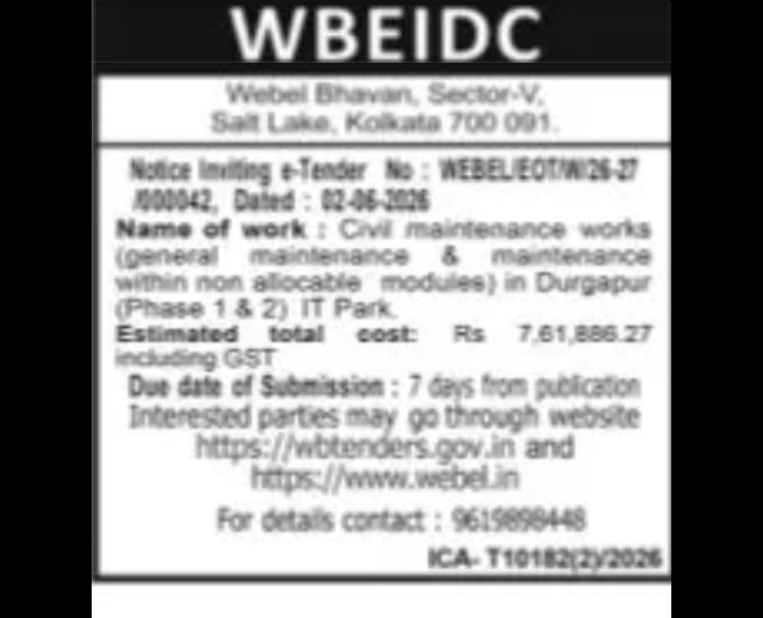 WEBEL e-Tender Notice – Civil Maintenance Work (Durgapur IT Park)