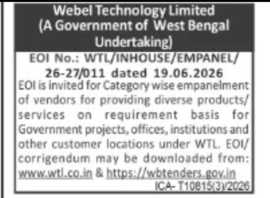 Webel Technology Limited – EOI Empanelment Notice (2026–27)