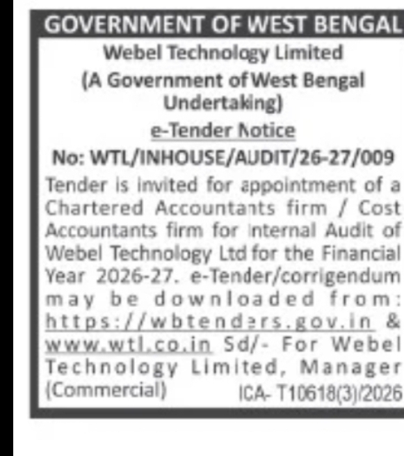 Webel Technology Limited Invites Bids for Appointment of Internal Auditor for FY 2026-27