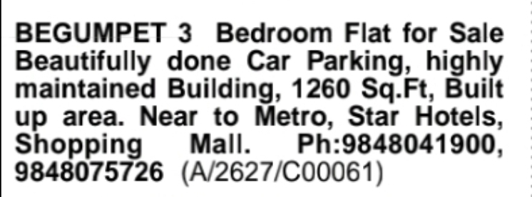🌆 Well-Maintained 3BHK – Begumpet