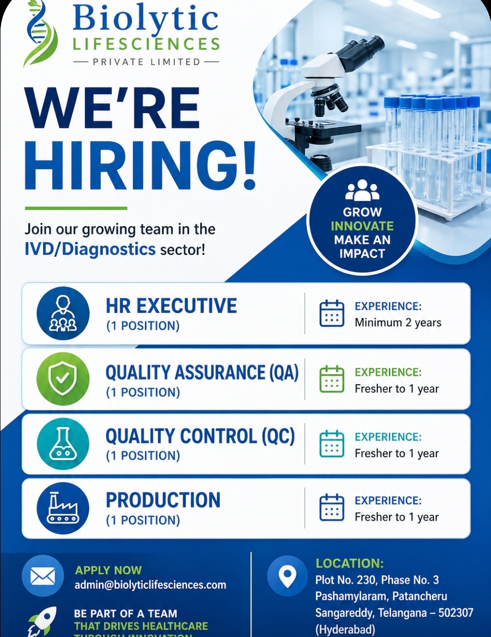 🚀 We’re Hiring | Biolytic Lifesciences Private Limited