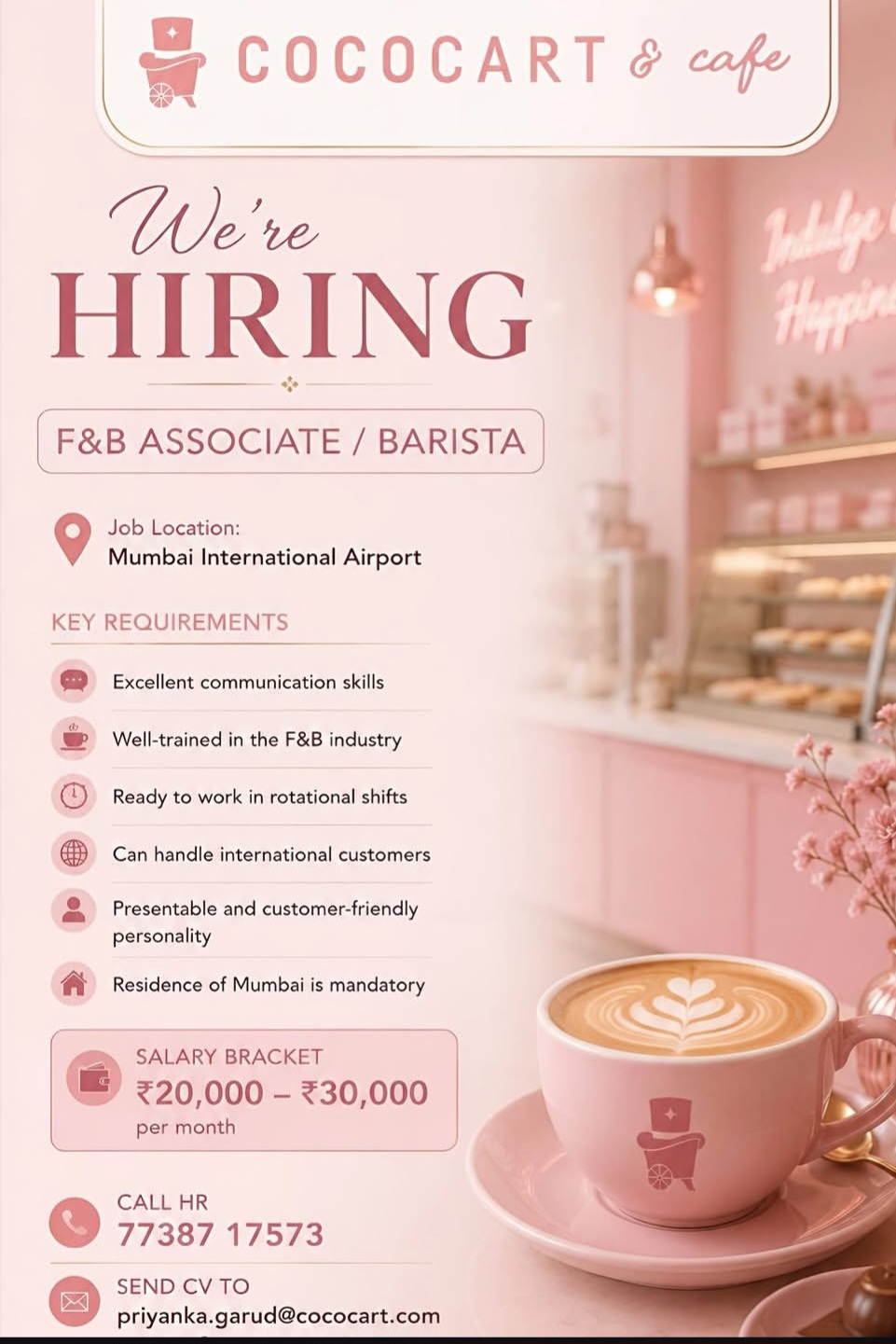 WE’RE HIRING COCOCART & cafe