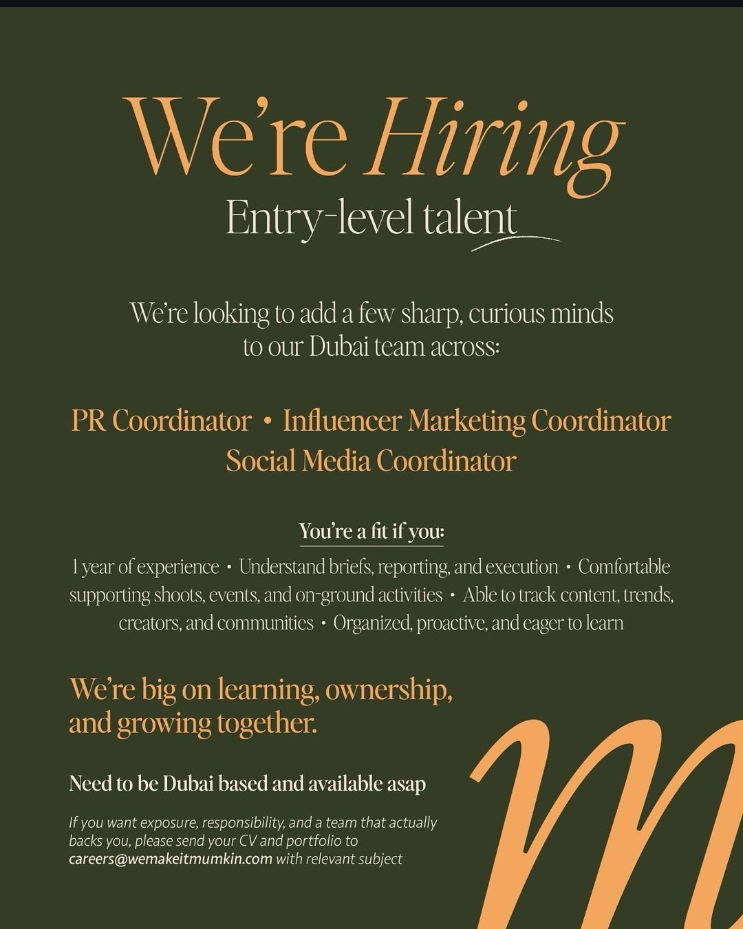We're Hiring Entry-level talent