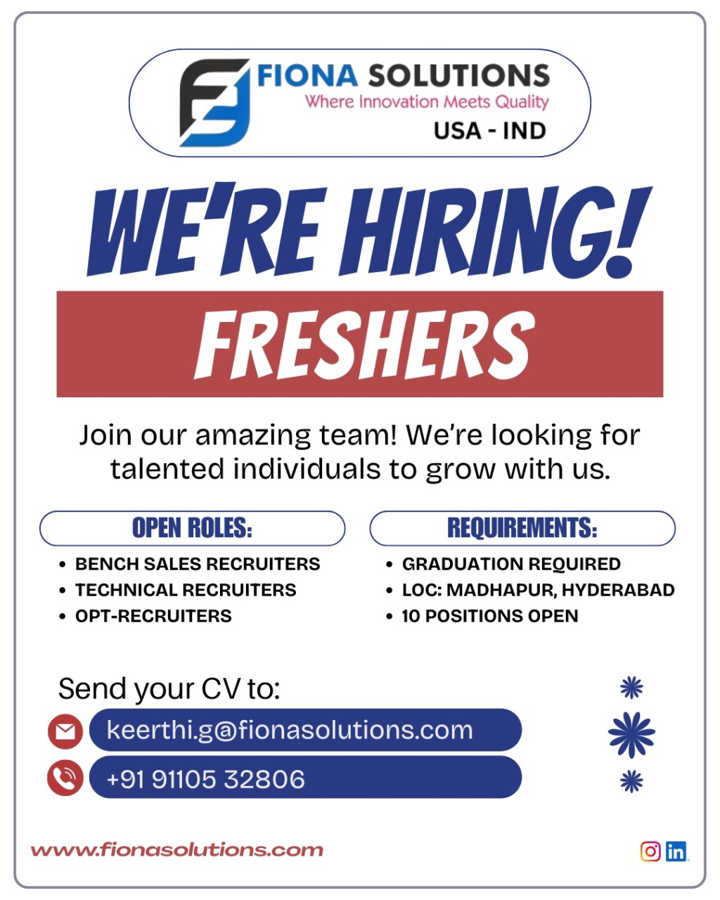 🚀 WE’RE HIRING FRESHERS!