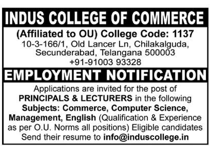 📢 We’re Hiring – Indus College of Commerce (Affiliated to OU)