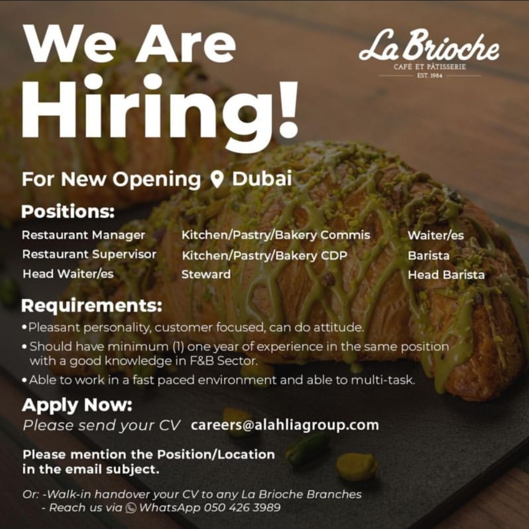 We're Hiring | La Brioche - Dubai, Abudhabi, Sharjah, Al Ainr