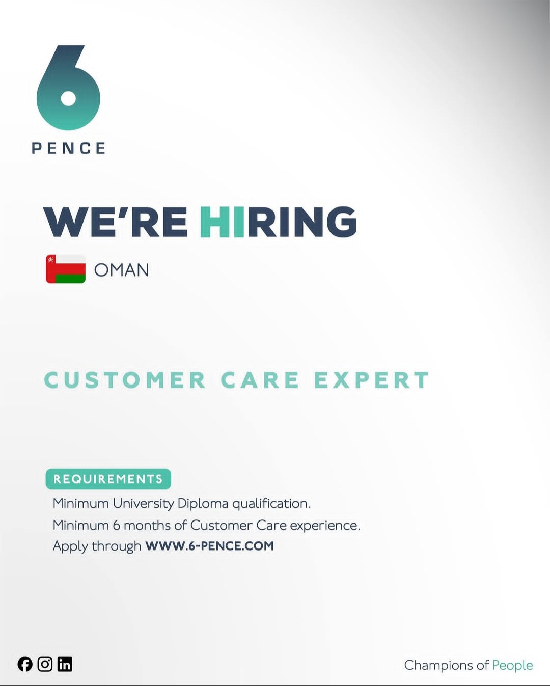 WE’RE HIRING  OMAN  CUSTOMER CARE EXPERT