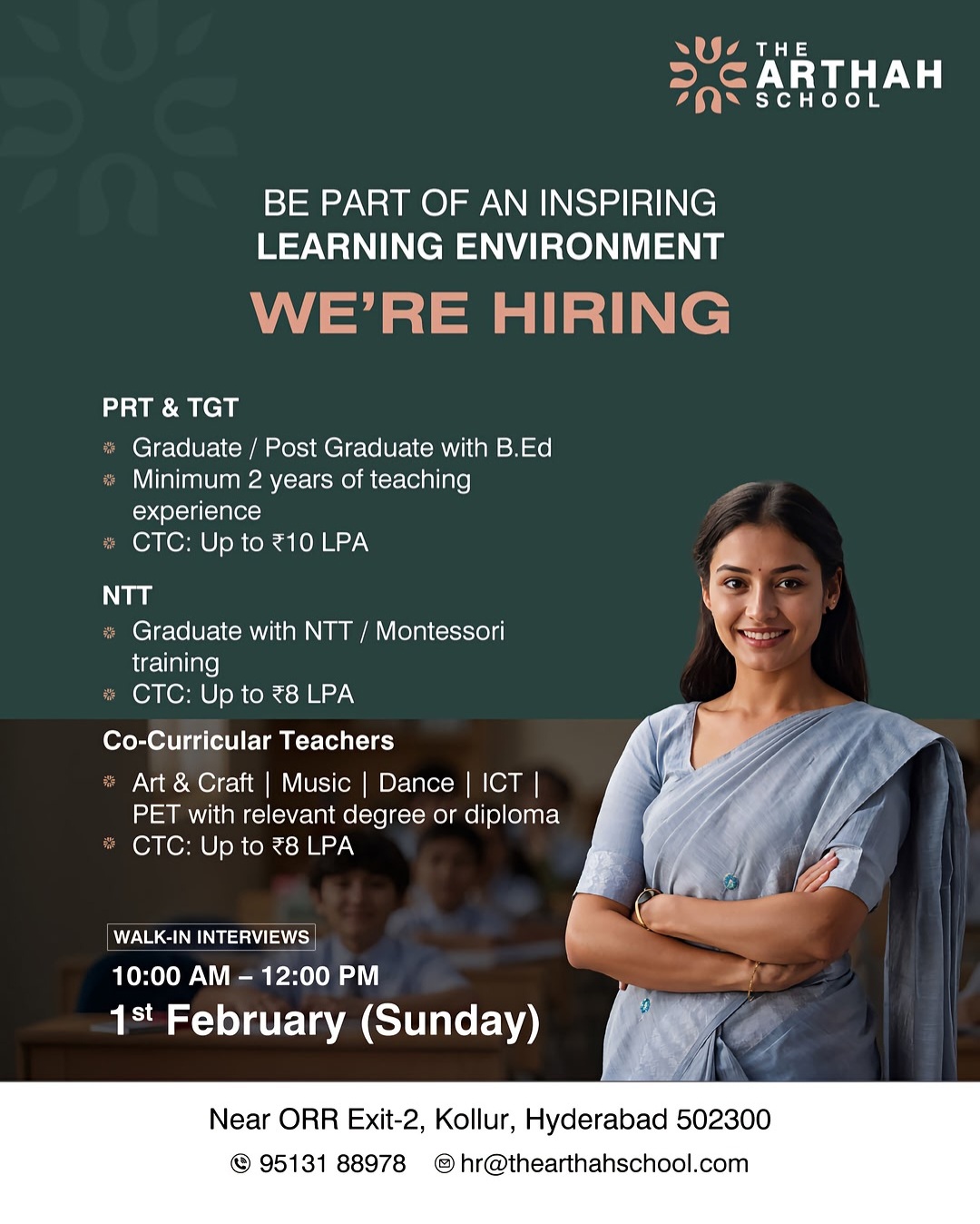 We're hiring PRT/TGT, NTT & Co-Curricular Teachers. Walk in or apply today.