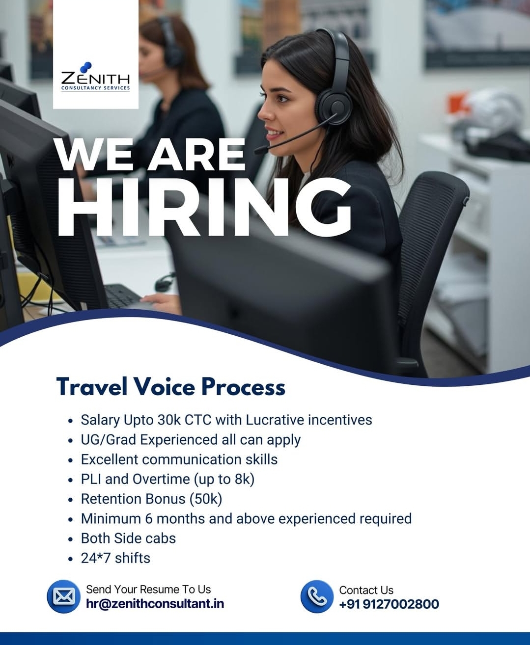 We're Hiring - Travel Voice Process! Join Zenith Consultancy Services and work with a fast-growing travel support process offering high incentives.