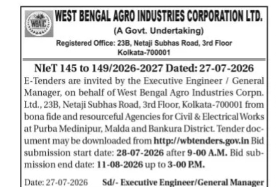 West Bengal Agro Industries Corporation Civil & Electrical Works