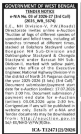 West Bengal e-Auction – Timber Lots from NH Division-V